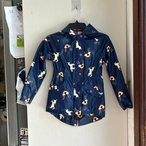 Kids' Navy Unicorn Raincoat with Rainbow Design